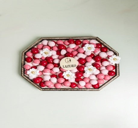 Pink and Red Wooden Hexagonal Tray | صينية البينك آند ريد الخشبية السداسية