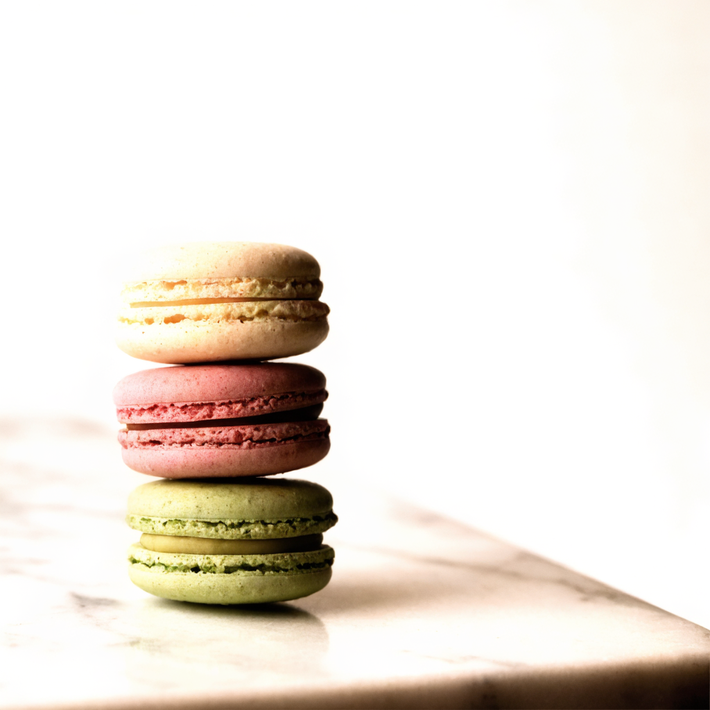 Pistachio, rose and vanilla macarons, Lazurd Kuwait